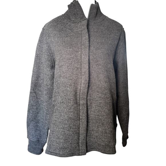 Eileen Fisher Jacket Womens Medium 100% Wool Gray Zip Up Ribbed Collar Sweater - Picture 3 of 11